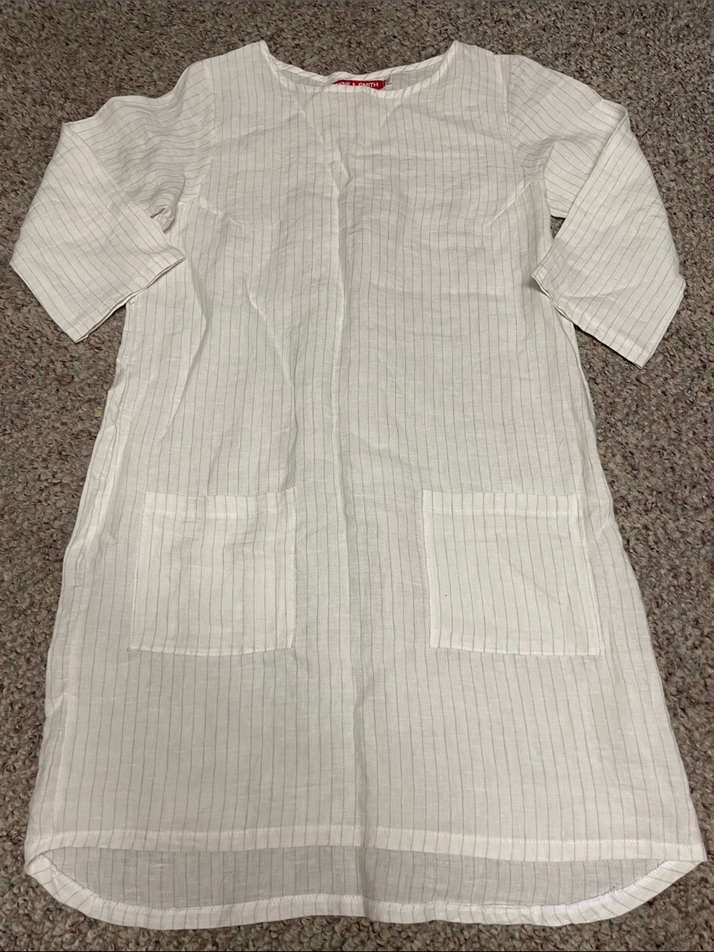 Pyne and smith 100% linen tunic dress with pocket front and longer back hem